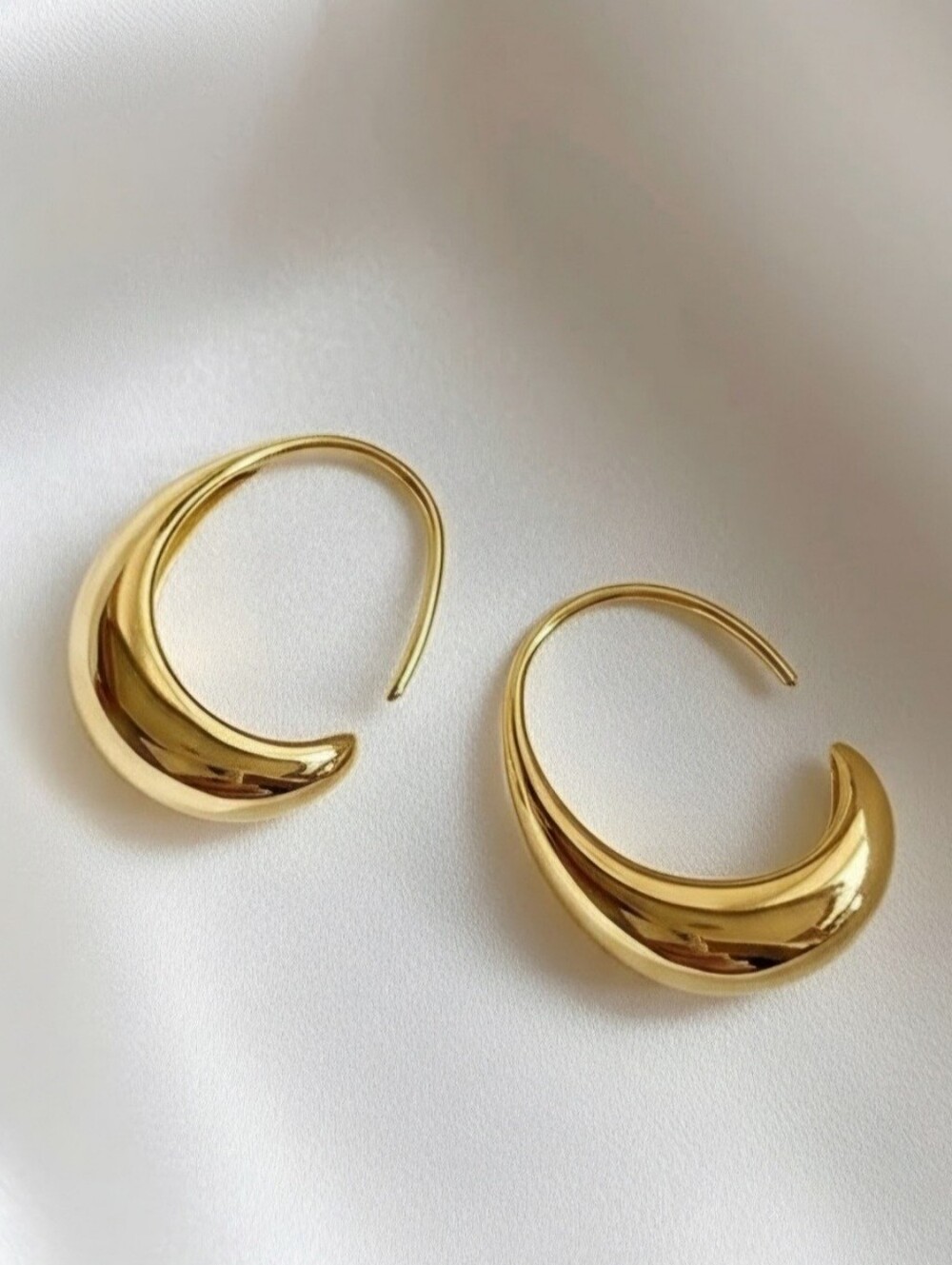 Gold Crescent Hoop Earrings - Elegant Stainless Steel